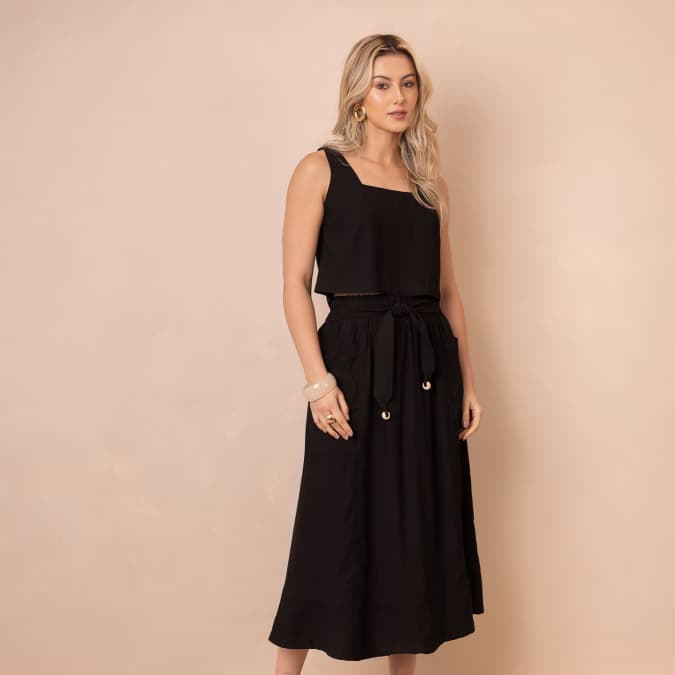 Conjunto Feminino Amalia Blusa e Saia Confortável Boho Chic Moda Casual Elegante Versátil Verão