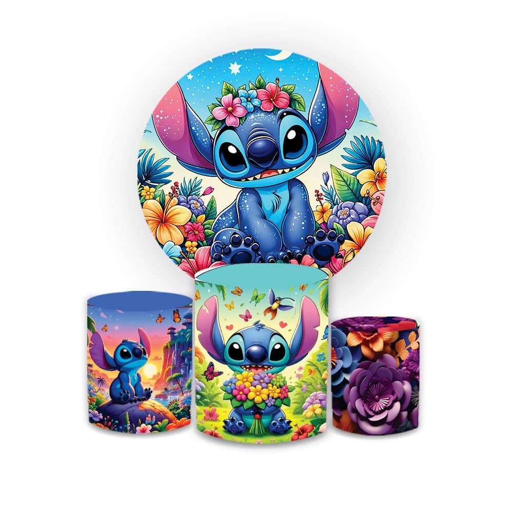 Kit Capa Painel sublimado + Trio de Capas de cilindros vest facil Tema Stiti violao Aniversario Festa