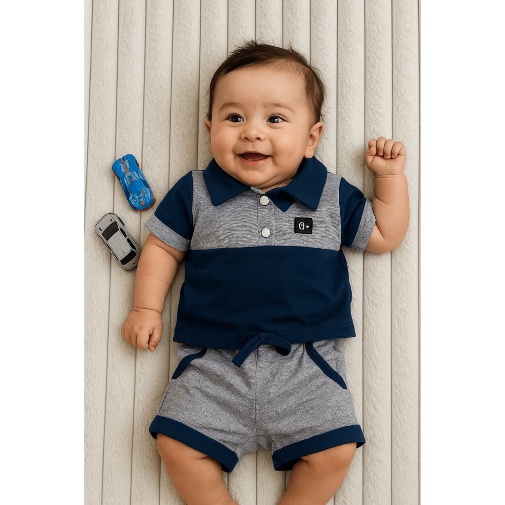 Conjunto Bebe Camisa Gola Polo Camiseta com Short Menino Recem Nascido Moderno e Elegante