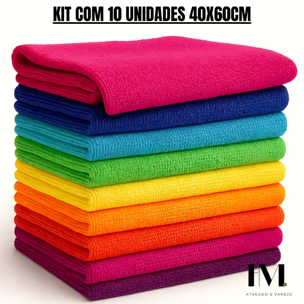 Kit 10 Pano de Chão Microfibra Macio 40x60cm Toalha de Limpeza Grande Residencial