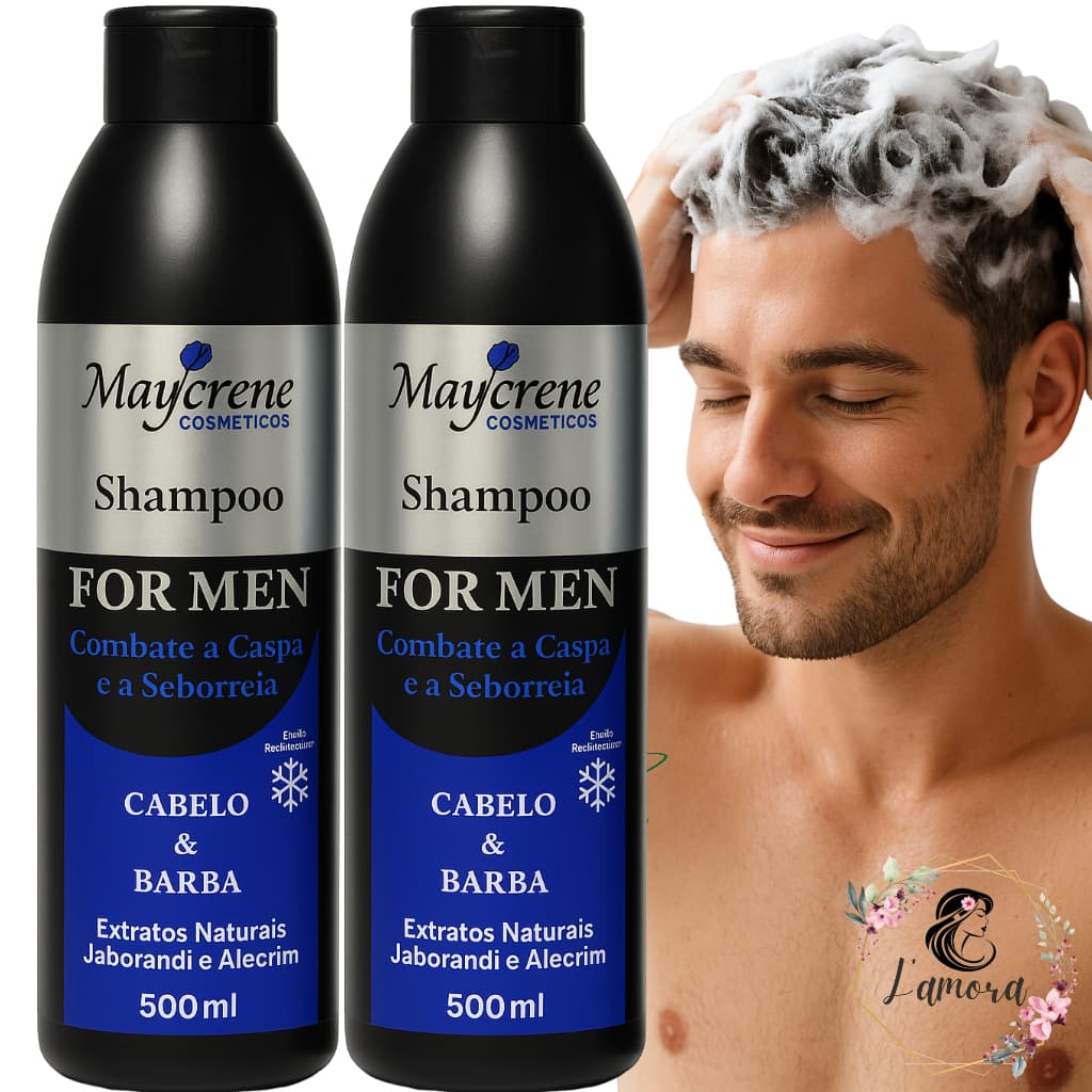 kit 2 Shampoo For Men maycrene Para Cabelo Barba e Bigode 500ml