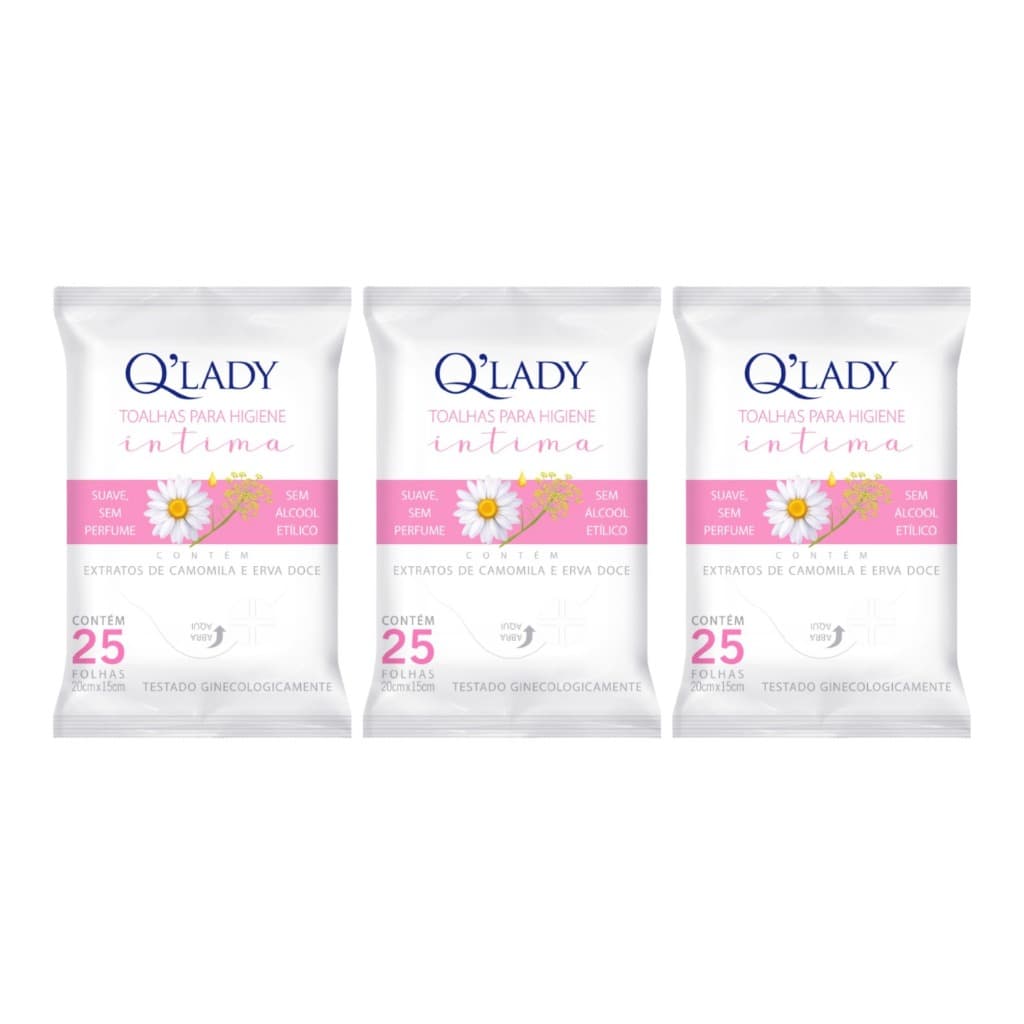 Kit 3 Toalhas Intimas Q'Lady 25 Folhas (3undX25fls)  - 75 Fls Total