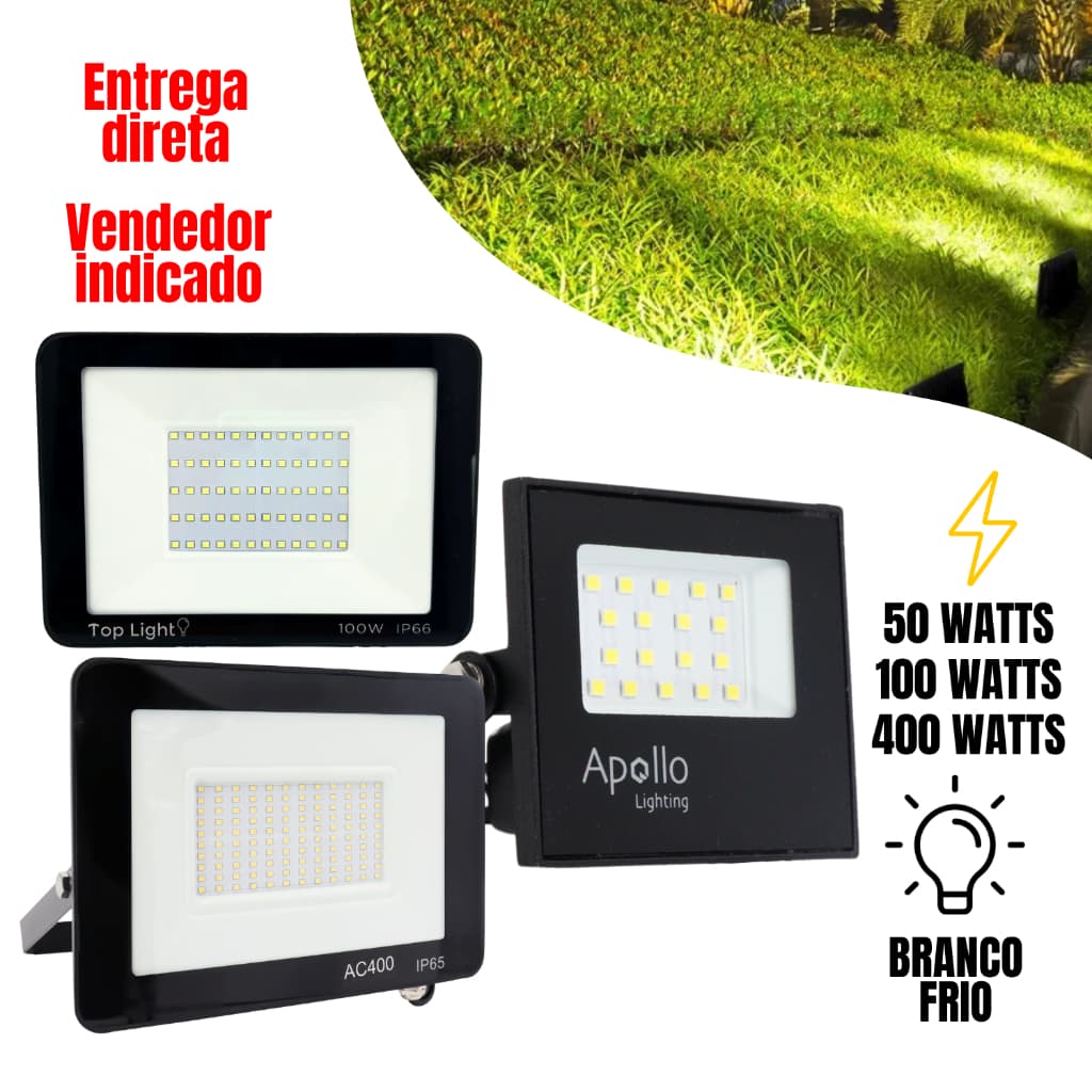 Refletor Projetor 50w 100w 400w Led 6500K Branco Frio Bivolt Slim Holofote Luminária Led Exterior
