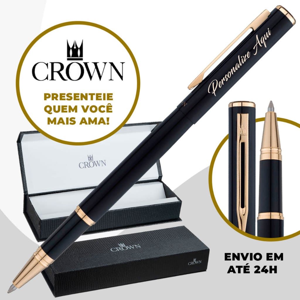 Caneta Crown Roller Ball Capricci Personalizada Nome Logo Elegante Sofisticada Presente Resistente
