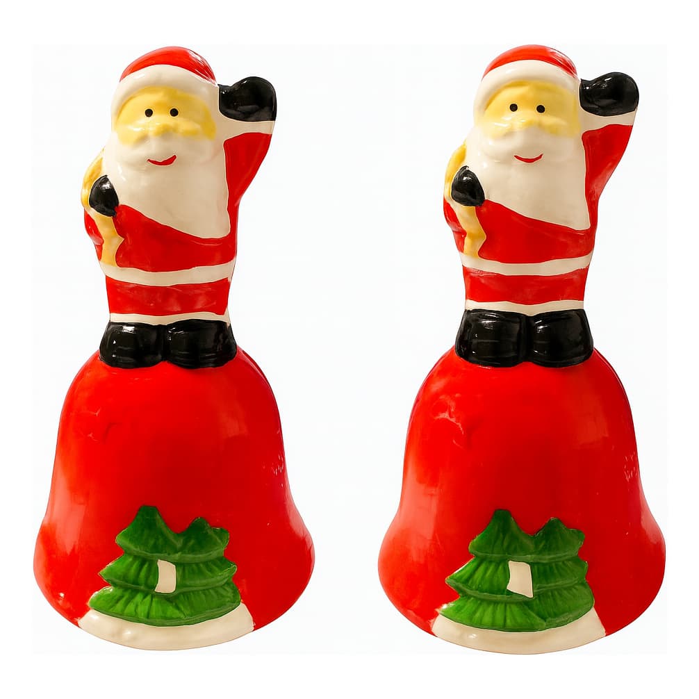 Kit 2 Sino De Natal Papai Noel Em Cerâmica Decoração 12,5 Cm