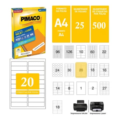 Etiquetas Adesivas Inkjet+Laser Branca Kit c/ 10 folhas Tam: A4 / A5 / Carta