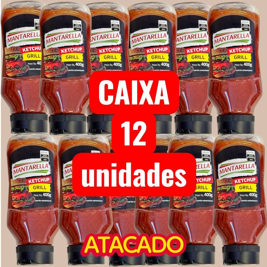 Caixa com 12 unidades Ketchup Grill Mantarella 400g - Sabor Defumado e Intenso - atacado