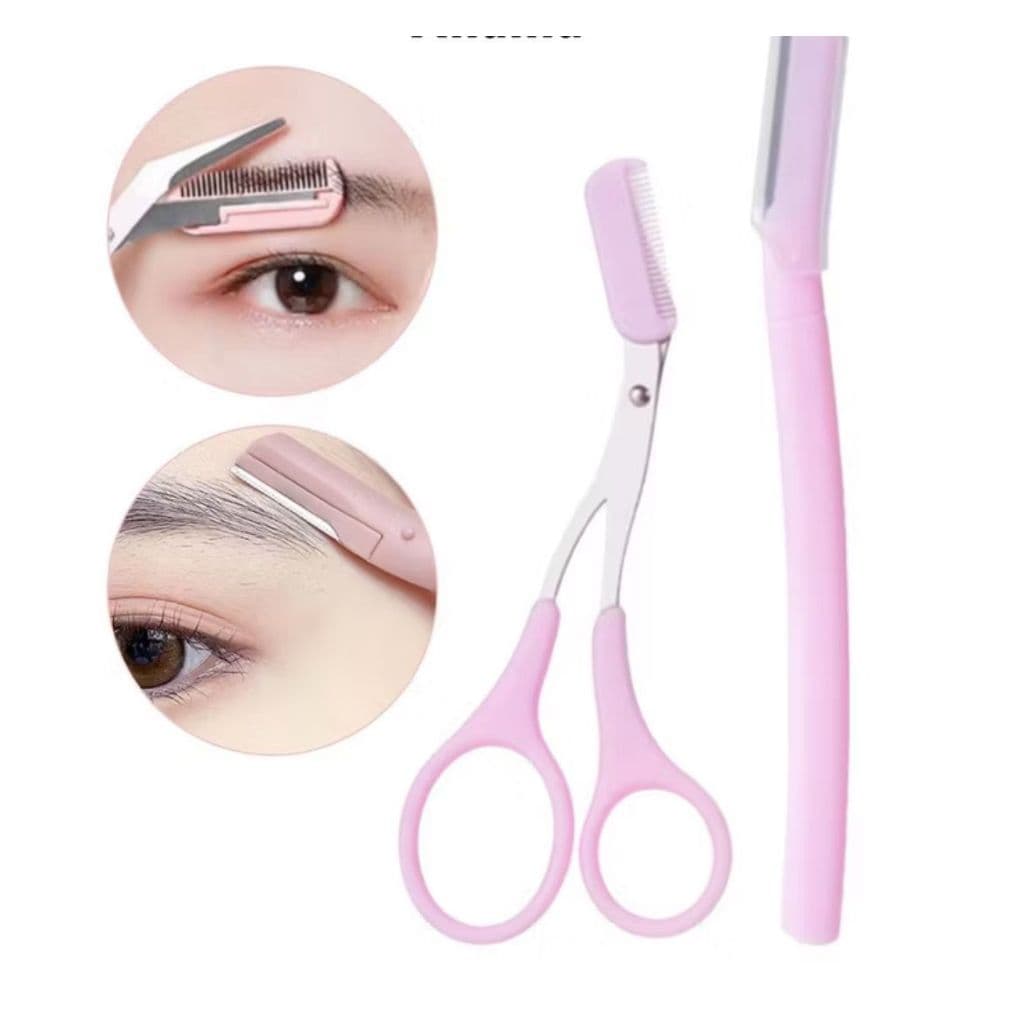 Kit Aparador de Sobrancelha – Navalha e Tesoura Rosa