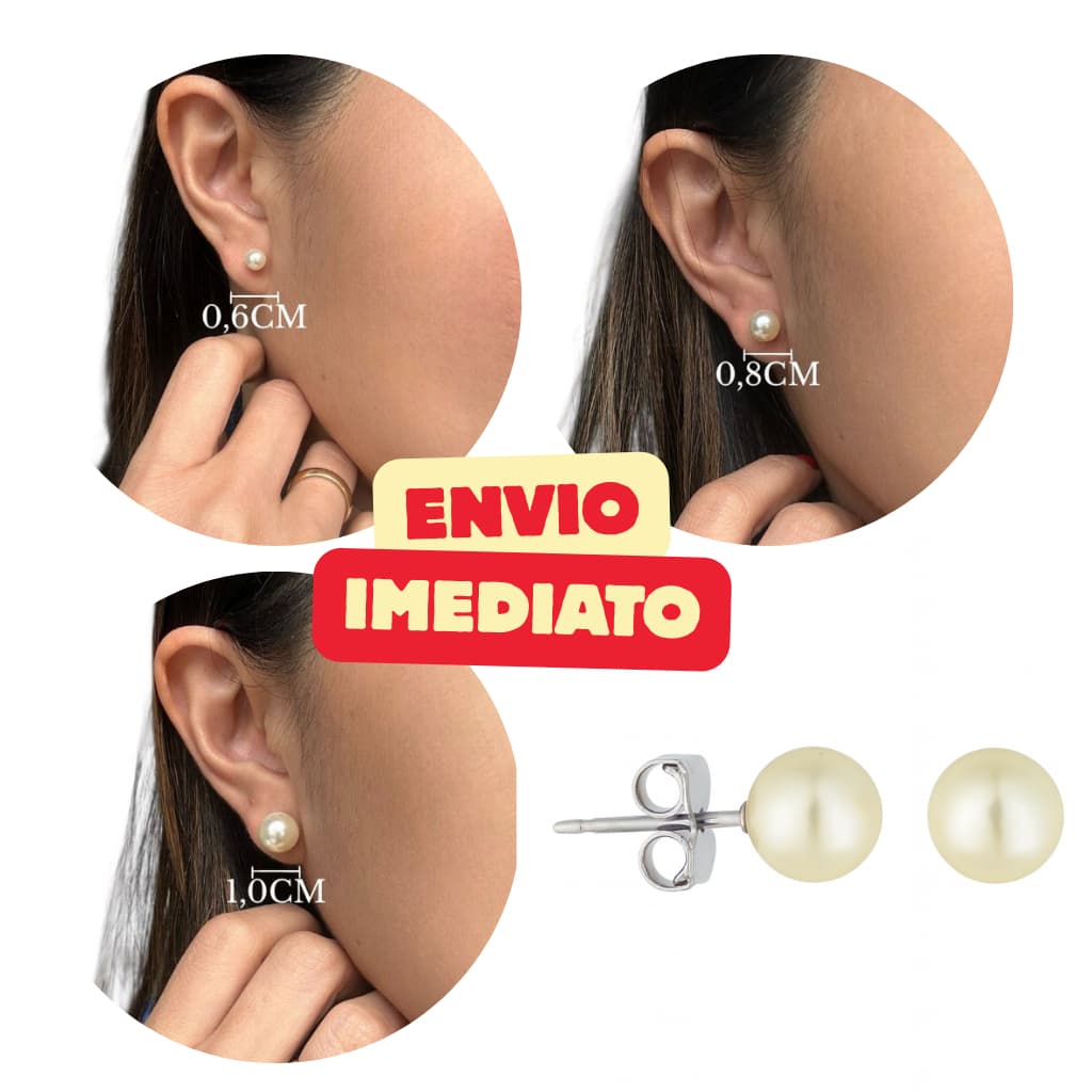 Brinco Pérola Clássico em Aço Inox– 3 Tamanhos (6mm, 8mm, 10mm) | Antialérgico Elegante direto da fábrica-ENVIO IMEDIATO