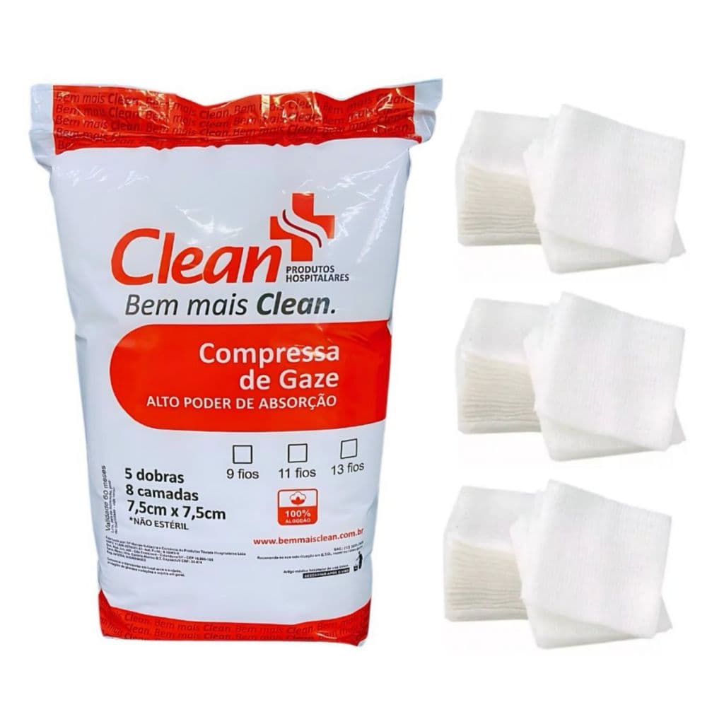 Compressa De Gaze 11 Fios Clean Master Pacote Com 500 Unidades