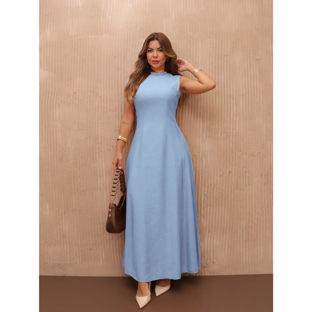 Vestido Longo Marrente Elegante, de Festa, Aniversário, Casual, Verão, Feminino, Sem Mangas,Sólido, Chique Não Passar Ro