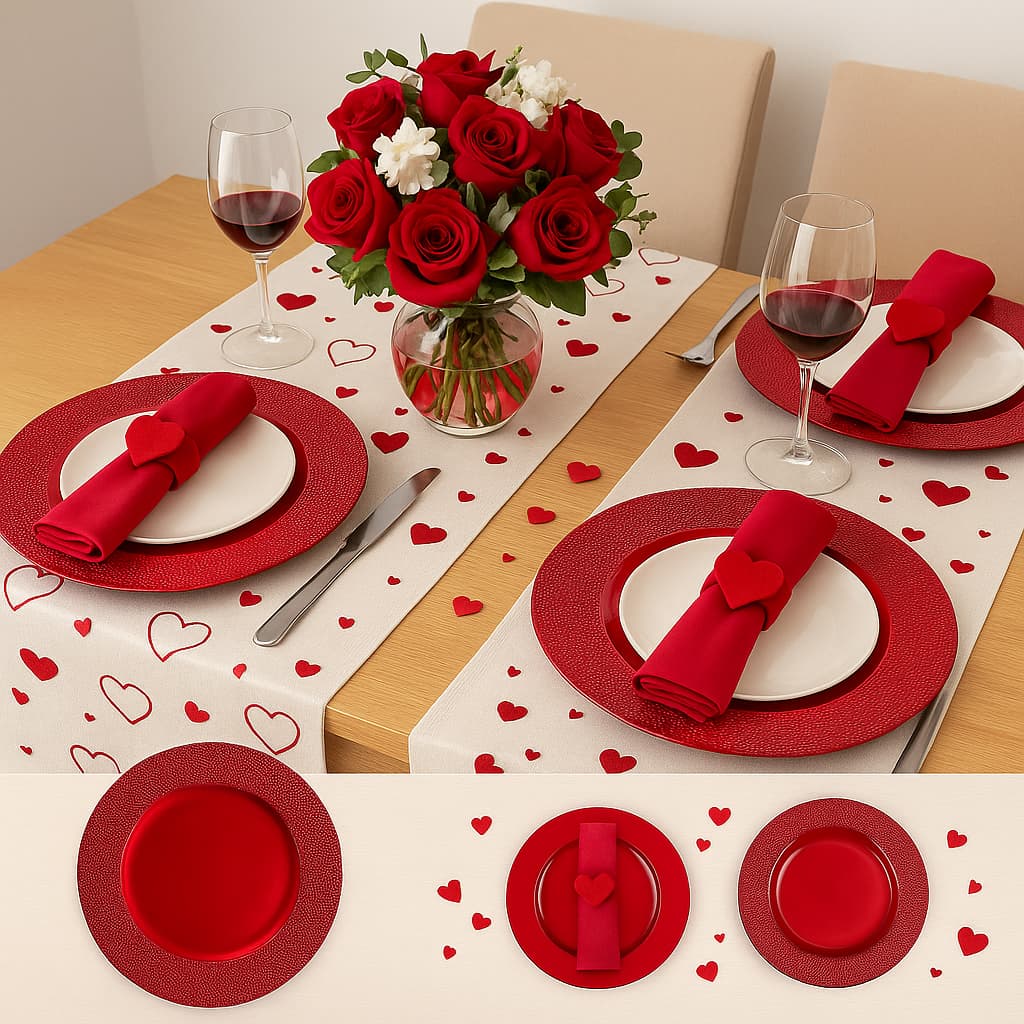 Mesa Posta 4 Sousplat Redondo Vermelho Namorados Natal 33 Cm