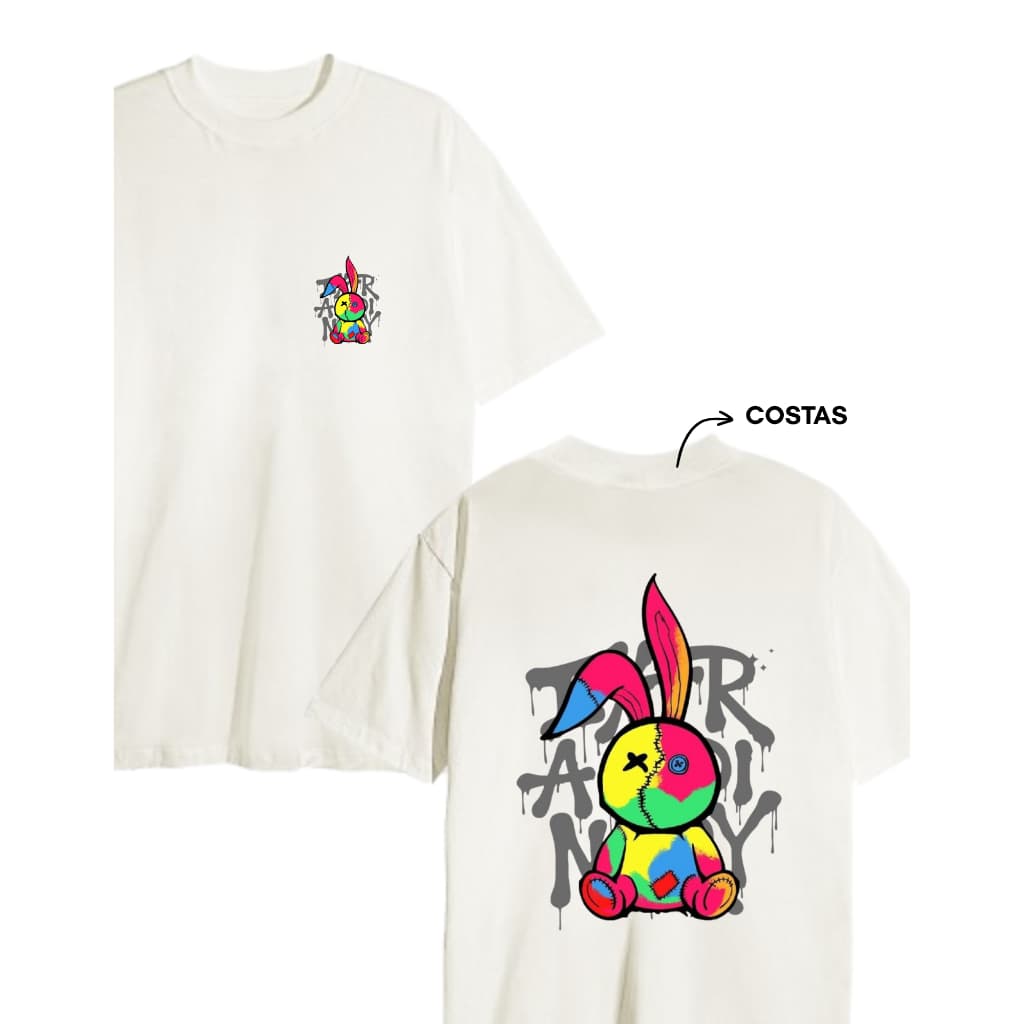 Camiseta Streetwear 100% Algodão Patchwork Rabbit