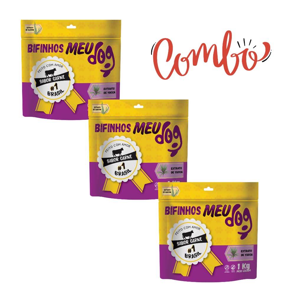 Kit 3 bifinhos Meu Dog 1kg Sabor Carne