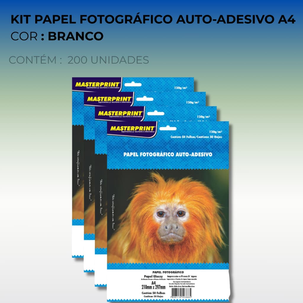 KIT Papel Fotográfico Auto - Adesivo  130g/m² A4  500 Folhas  MASTERPRINT