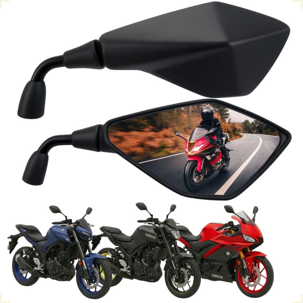 Par Retrovisor Preto Fosco Z400 Fixo Rosca 10mm Motos Esportiva Yamaha Haste Curta Universal