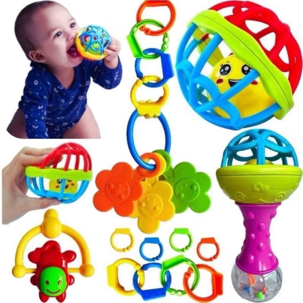 brinquedos para Bebês Chocalho Mordedor Silicone Macio Bola Colorida Presente Para Menina e Menino Móbile