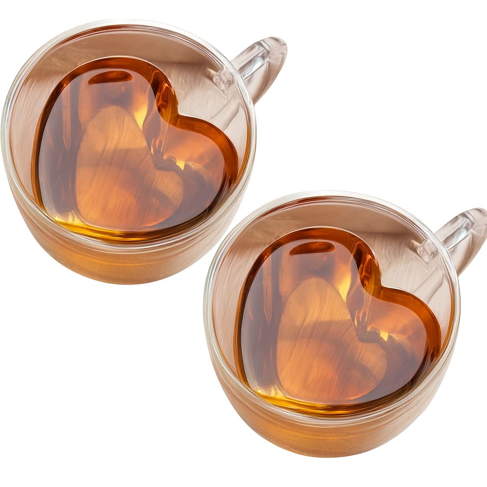 Conjunto 2 Xícaras Coração 230ml – Parede Dupla de Vidro