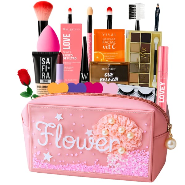 Bolsa De Maquiagem Completa SAGARO Essencial LINDA PRESENTE