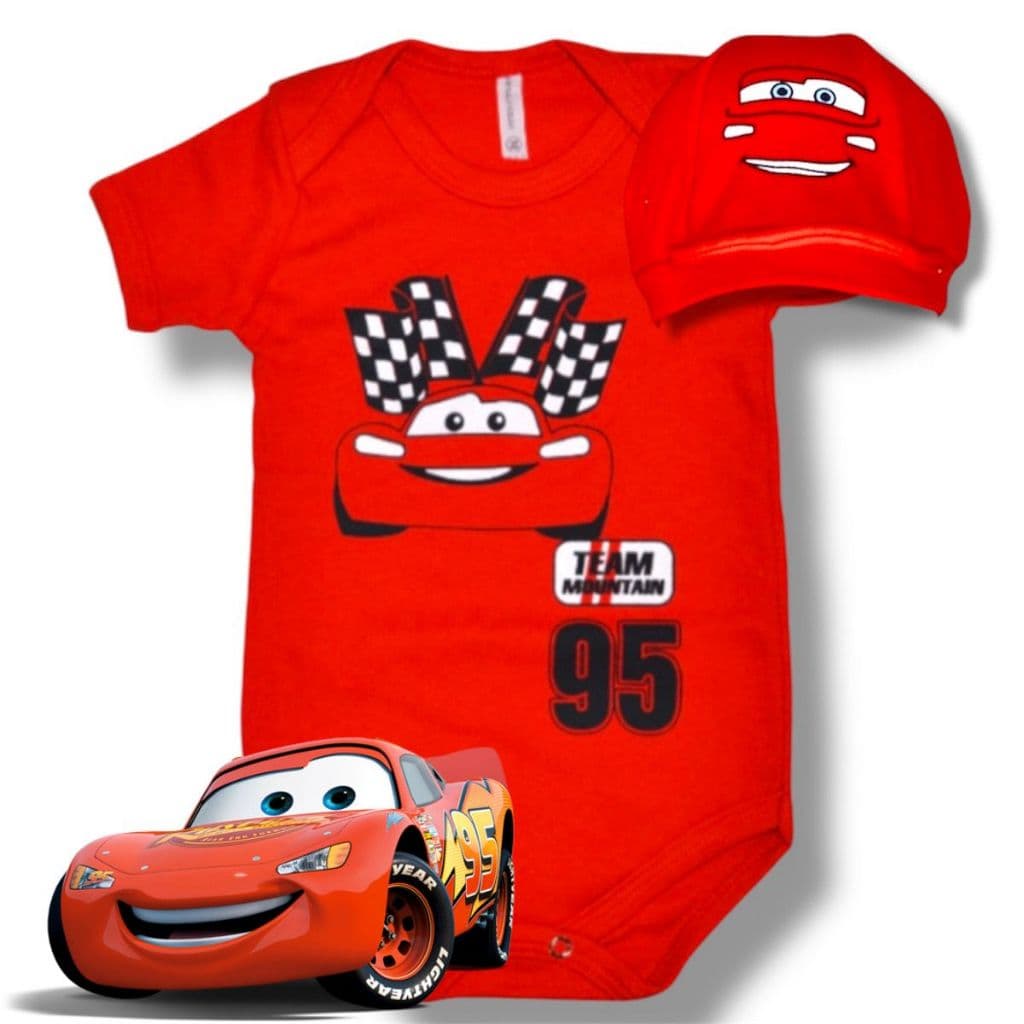 Kit Body Bebê Relampago Mcqueen + Boina Temática Carros Mesversário Menino
