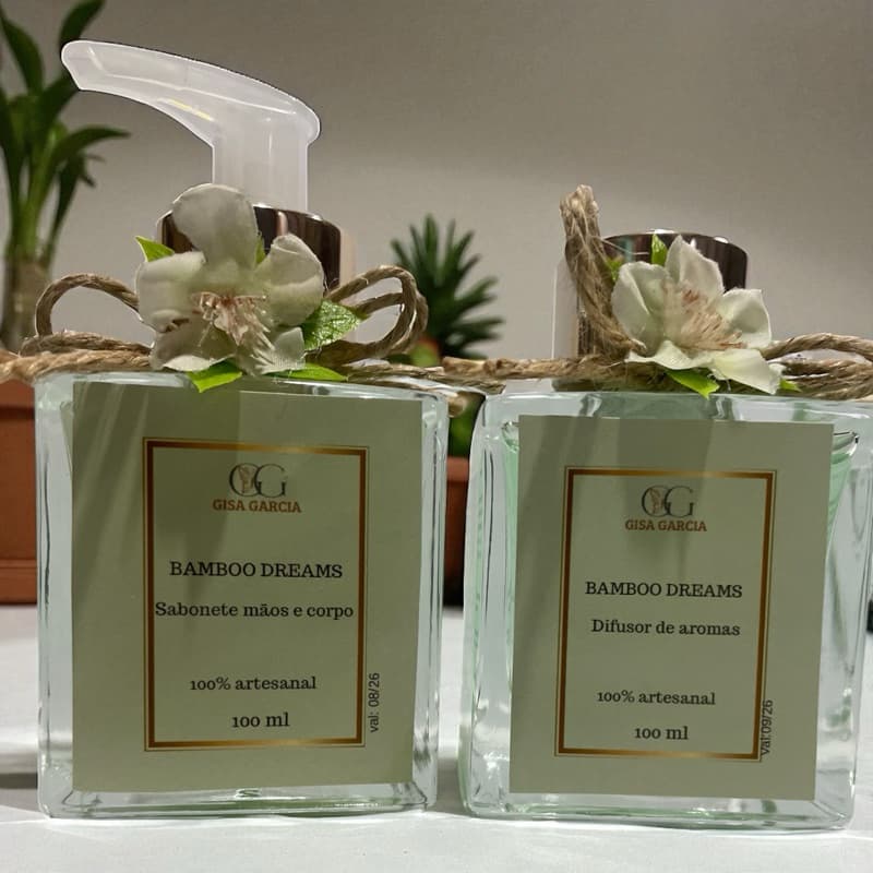 kit Difusor de aromas e  sabonete líquido Bamboo , kit lavabo sabonete liquido perolado Dreams 100 ml