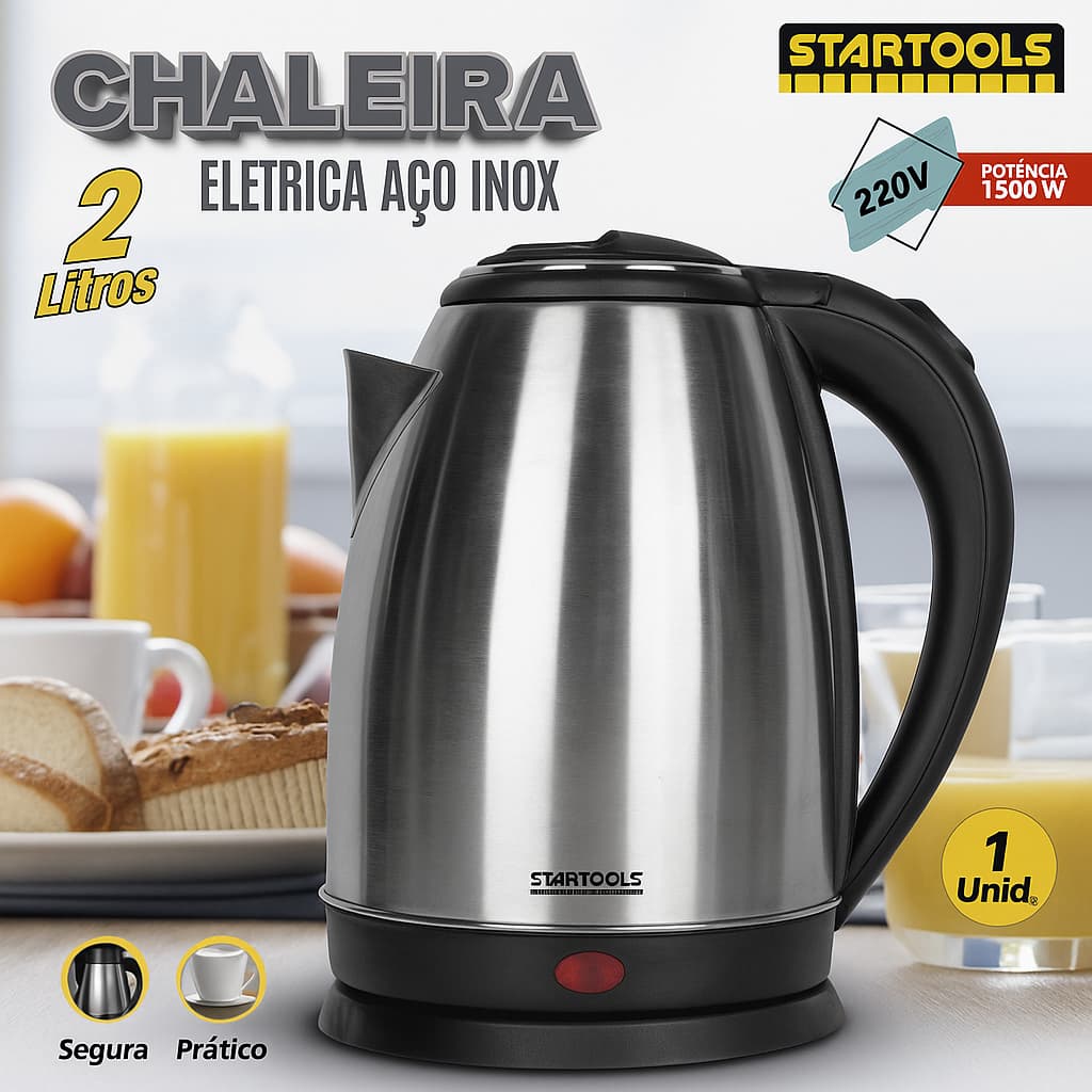 Chaleira Elétrica Inox 2 Litros 127V e 220V Alta Performance