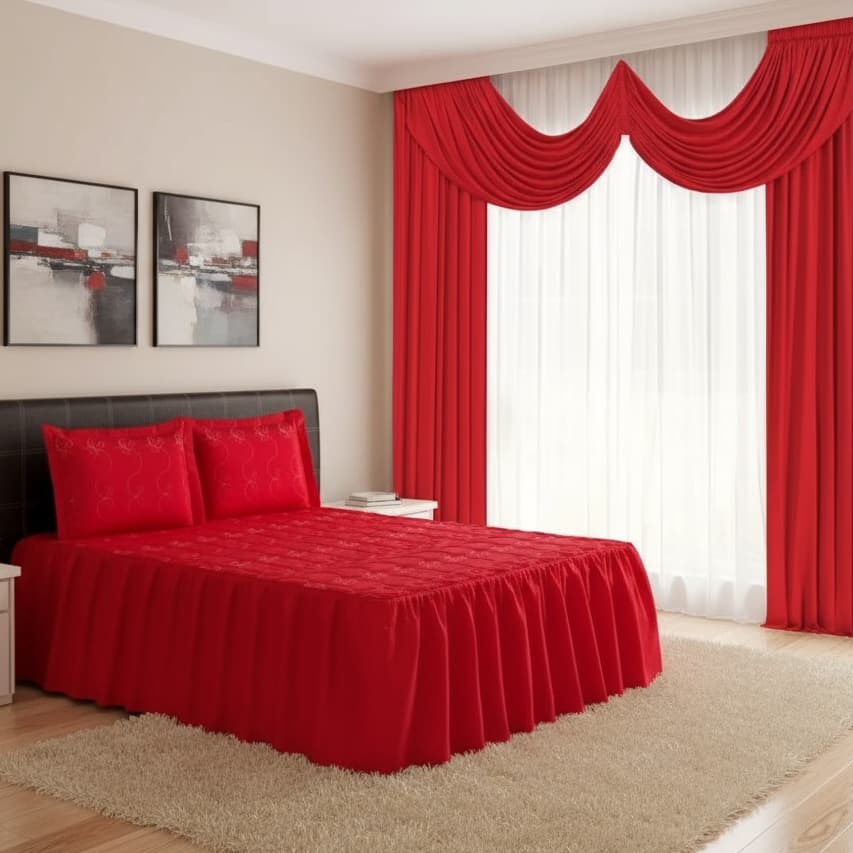 Colcha Casal Padrão com Porta Travesseiro + Cortina Varias Cores