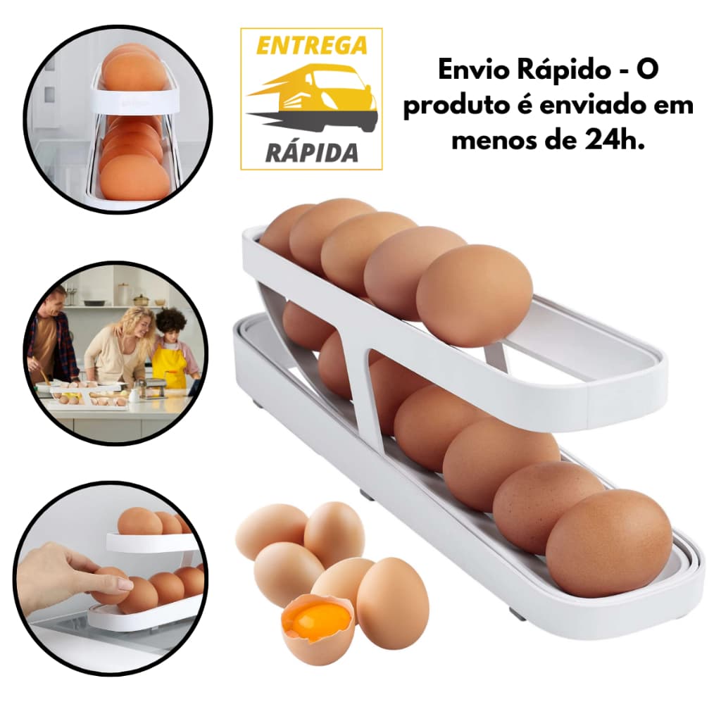 Suporte Organizador 2 Andares Guardar Ovos Dispenser Automático Alta Qualidade 14 Cavidades Durável
