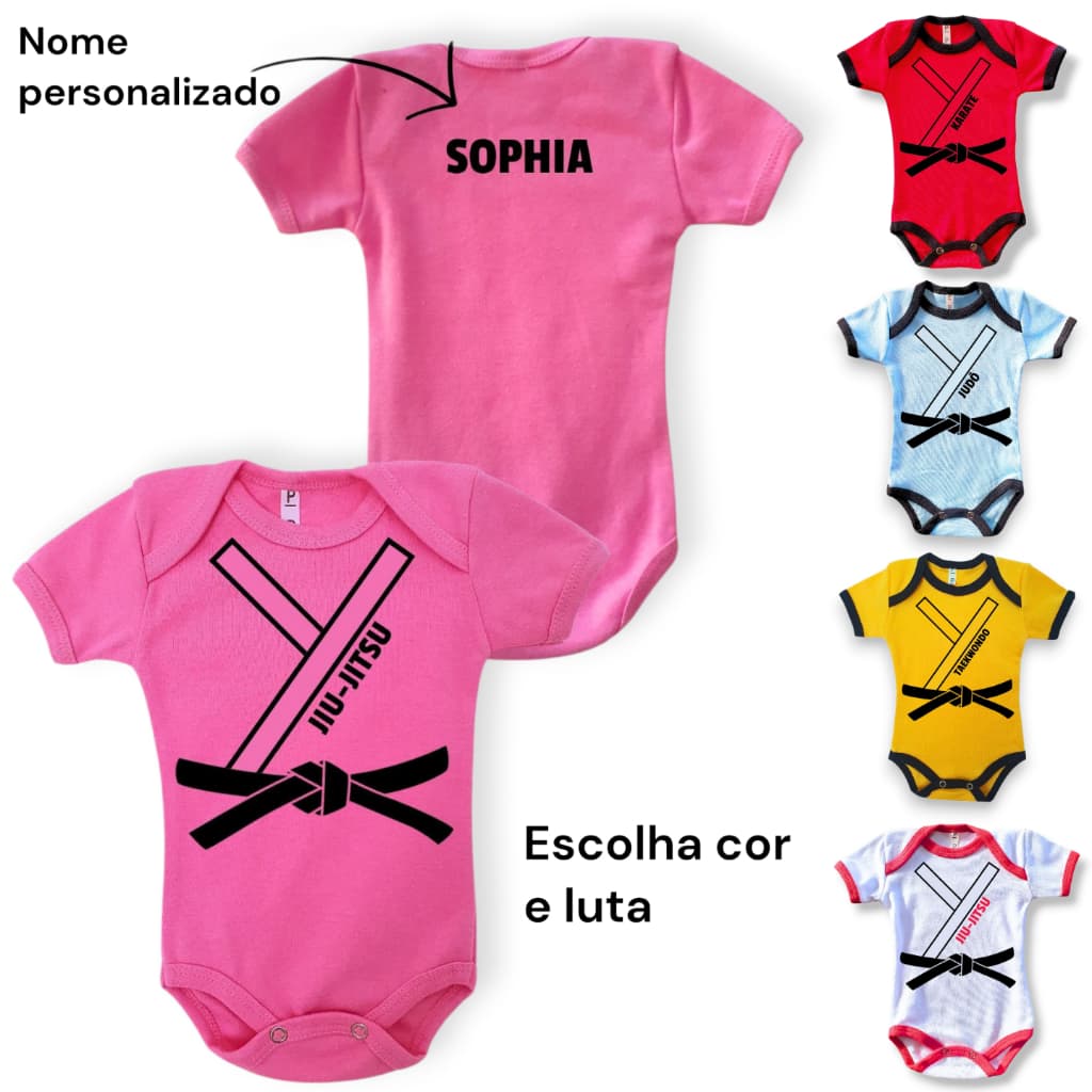 Body Bebê kimono Personalizado Artes Marciais Com Nome nas Costas Jiu-jitsu Judô Taekwond Karatê