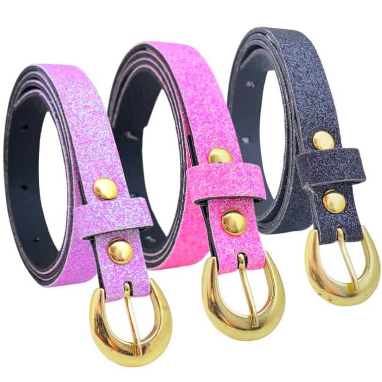 kit 3 cinto feminino fivela dourado infantil glitter strass