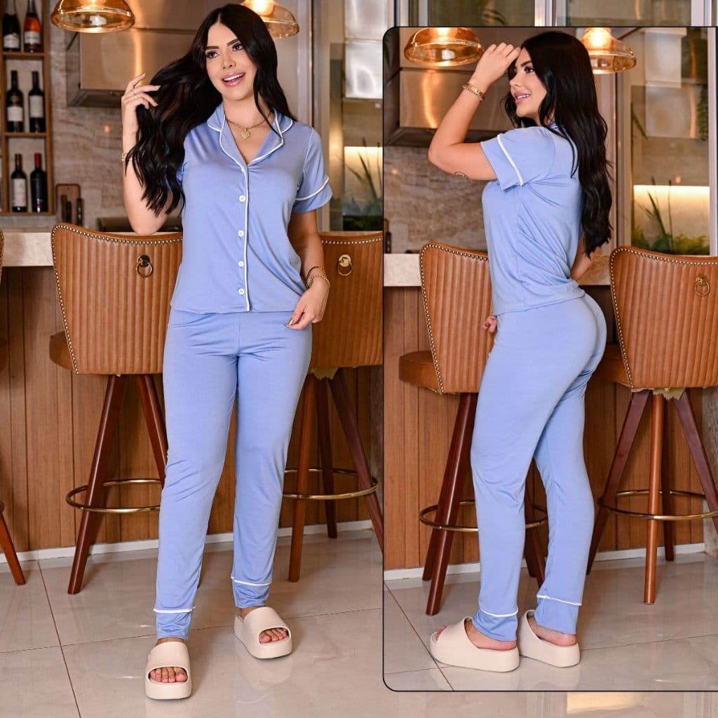Conjunto Pijama Americano Manga Curta Botões Feminino Adulto Roupa De Dormir Aberto Pós Cirúrgico Operatório Amamentação