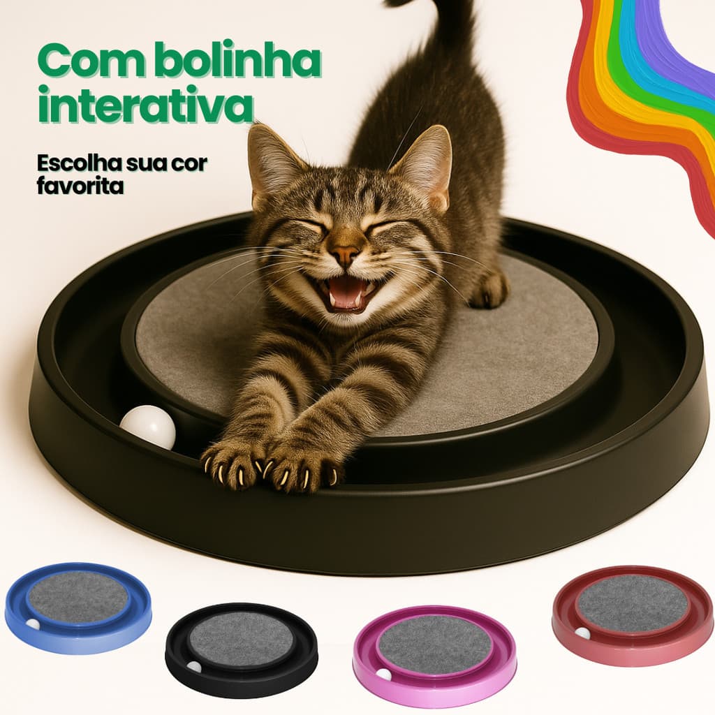 Arranhador para Gato Antiestresse Interativo com Bolinha Cat Relax Gatinho Cores Variadas