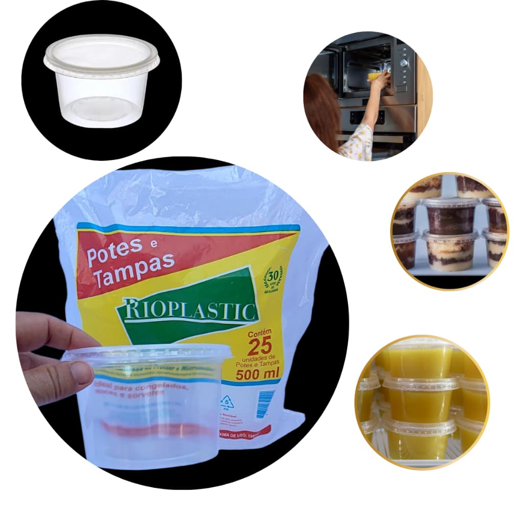 Kit 300 Potes 500ml Redondo Com Tampa Freezer Microondas Bolo Sorvete