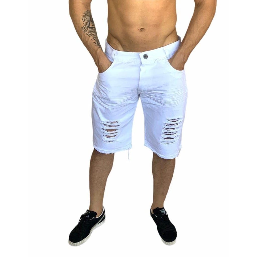 Bermuda Jeans Masculina Rasgada Com Bolsos Confortável Promoção Ano novo 2025 só hoje