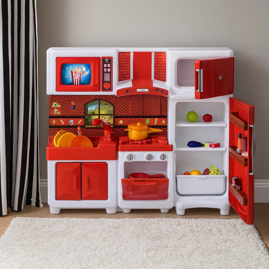 Cozinha Infantil Pia Sai Água Microondas Interativo Fogão Coifa Geladeira Acessórios Faz de Conta