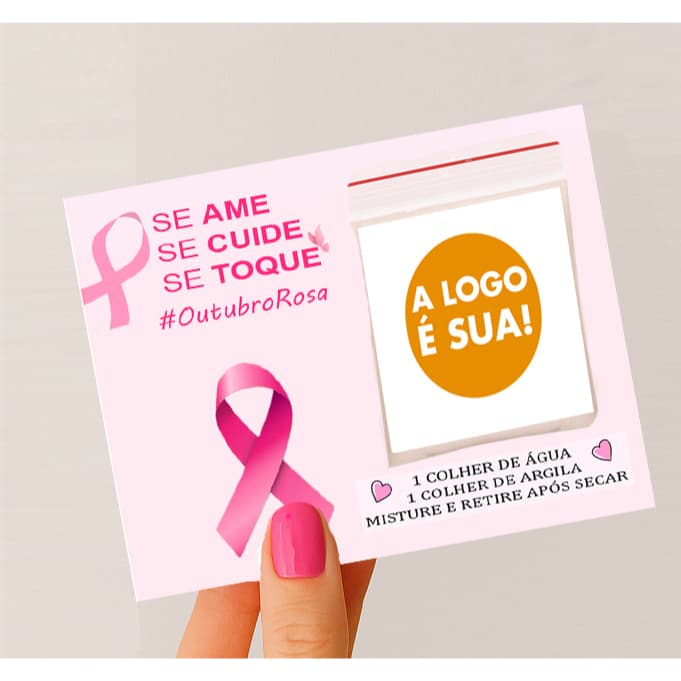 20/30/40 mimo cartão com saquinho argila outubro rosa laço agrado ARGILA ROSA VERDE SUA LOGOMARCA