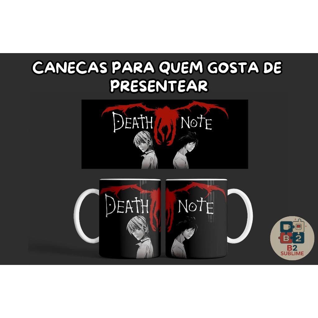 Caneca Cerâmica  Death Note, Kira e Ryuk 325ml – Personalizada | Presente Geek Criativo