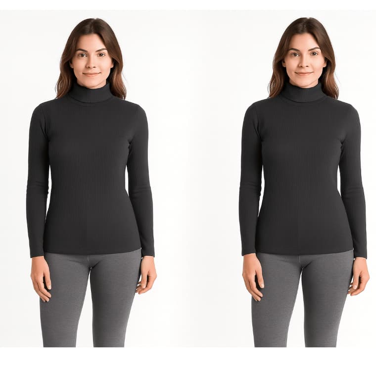 Kit 2 Blusa Feminina Canelada Cacharrel Manga Longa Gola Alta Básica Elegante