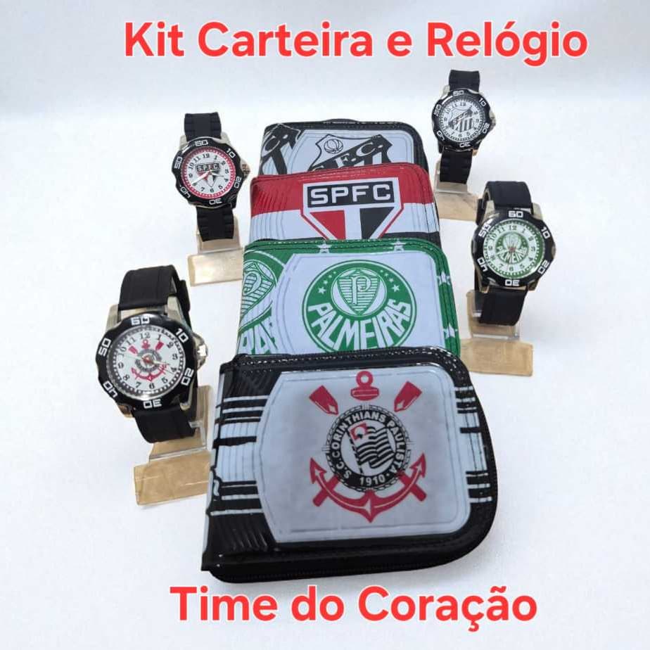 Kit Relógio e Carteira Time do Coração, Lindo Presente.
