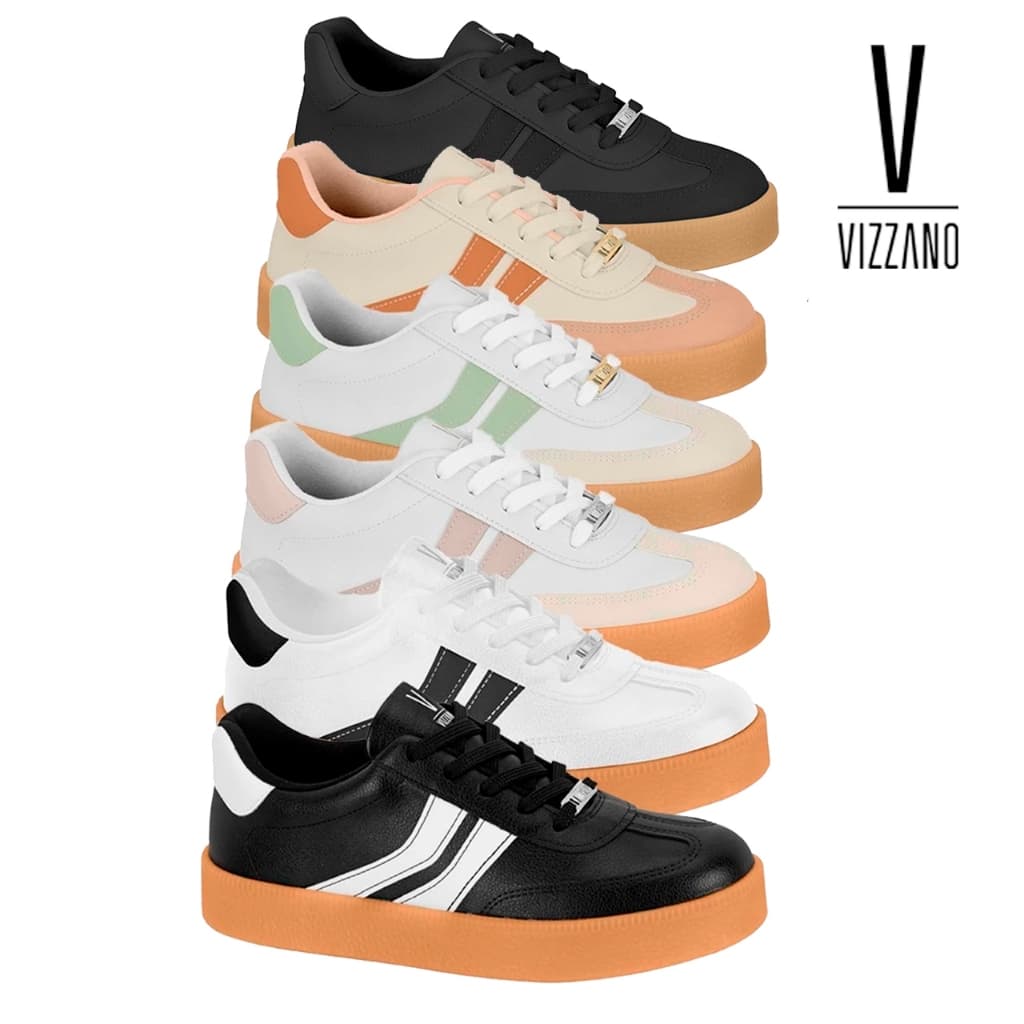 Tênis Feminino Vizzano Casual Retro Estiloso Solado Marrom Plataforma Original Confortável