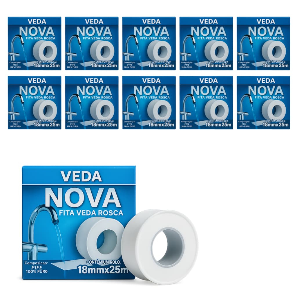 kit 10 fita veda rosca PTFE 18 mm x 25 m instalação reparo vazamento manutenção tubo cano conexão