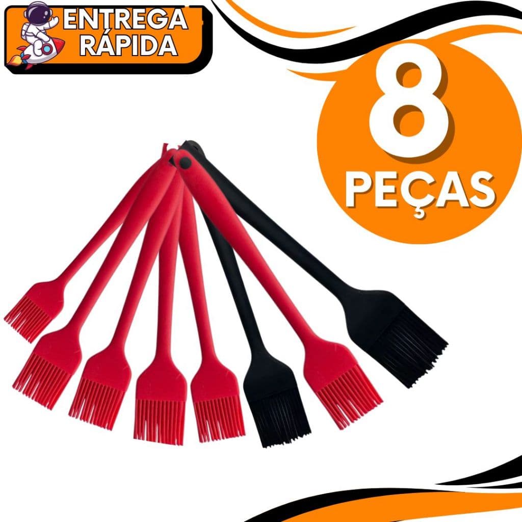 KIT JOGO 8 Pincel de Silicone Culinário Resistente Alta e Baixa Temperatura Untar Forma Manteiga Tempero Carnes Massas