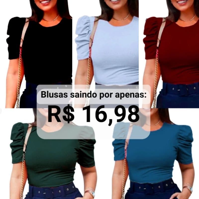 Blusas evangélica kit 5 blusinhas manga bufante princesa