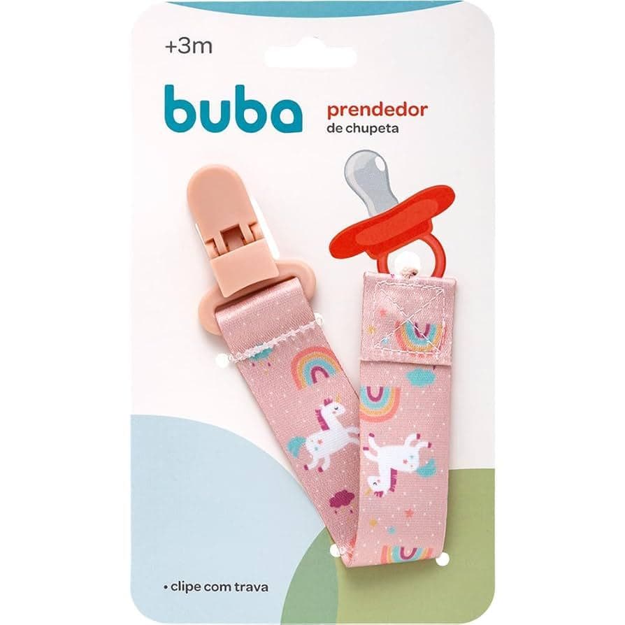 Prendedor de Chupeta Buba Unicornio Rosa - Lavável, Encaixe Universal, Alta Qualidade, Sem BPA,