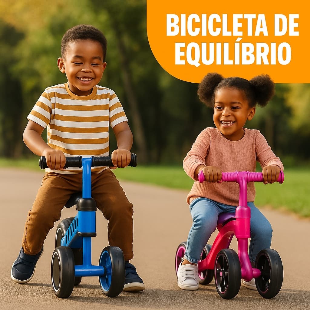 Bicicleta Equilibrio Infantil Sem Pedal 4 Rodas Brinquedo Educativo Seguro Azul e Rosa brinquedo menino e menina