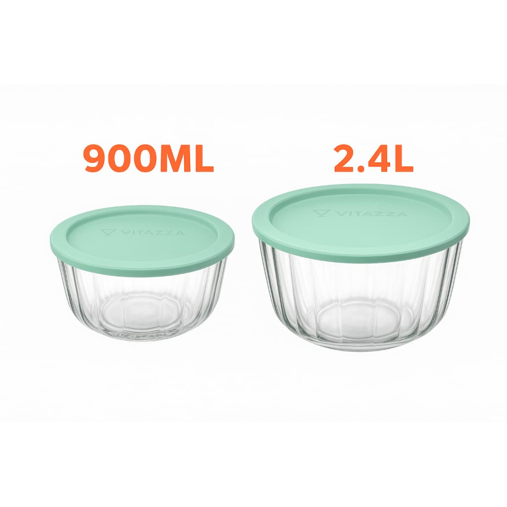 Kit 2 Potes Tigelas Vidro 900ml e 2.4L Com Tampa Oceani Vitazza