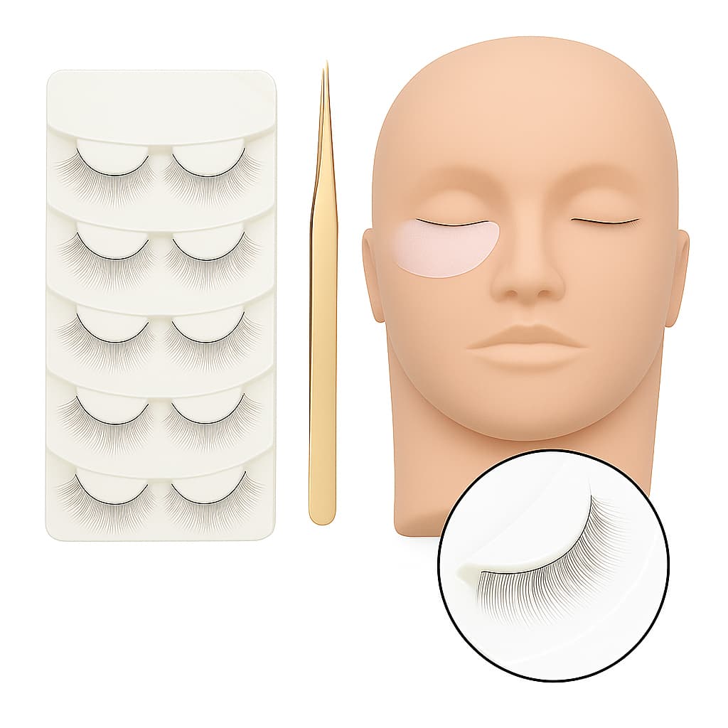 Cabeça De Treino + Cartela De Cílios Treino, Pinça Para Extensão Fio a Fio