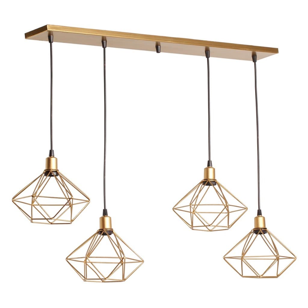 4 Pendente Diamante Aramado Quatro Luminária Canopla Única Lustre de Teto