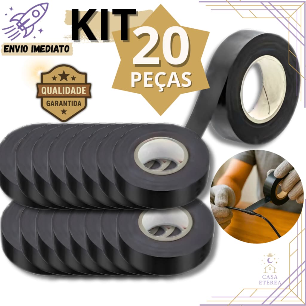 Kit 20 Fitas Isolante Preta 5m Antichama para Eletricista Uso Geral de Instalações Domésticas e Industrial