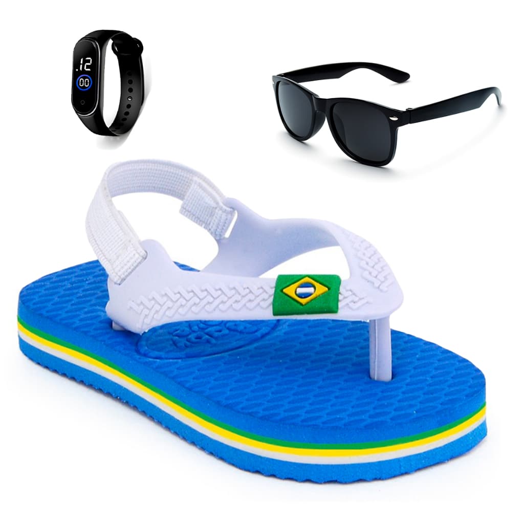 Kit Sandália Infantil Bebê Menino Com Elástico + Relógio + Óculos Henry Kids